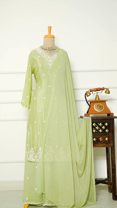 White Bead Hand Embroidered Kurti Suit