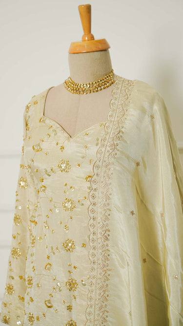 Gold Cosmos Handwork Garara Suit with Shawl