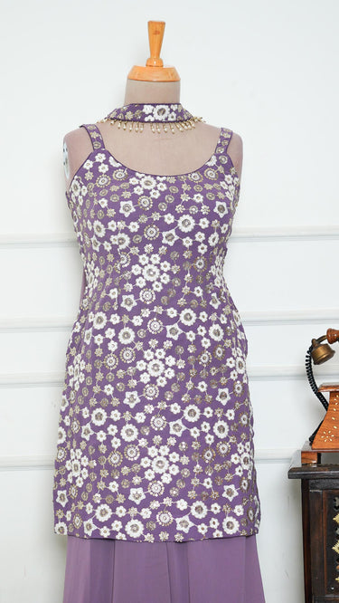 Floral Chikankari Wine Sleeveless Sarara Suit