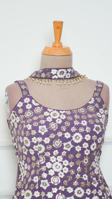 Floral Chikankari Wine Sleeveless Sarara Suit