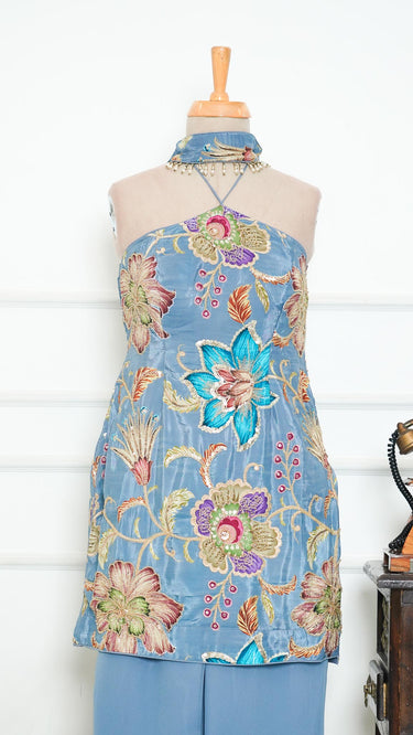 Crepe Halterneck 90s Kurti with Sarara and Shawl