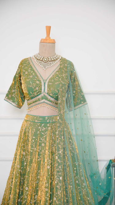 Sea Green Fendi Sequin Embroidered Lehenga Set