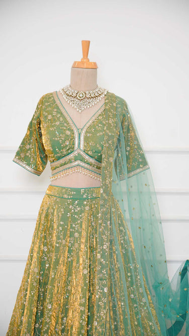 Sea Green Fendi Sequin Embroidered Lehenga Set