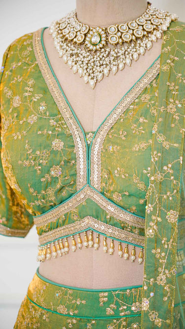 Sea Green Fendi Sequin Embroidered Lehenga Set