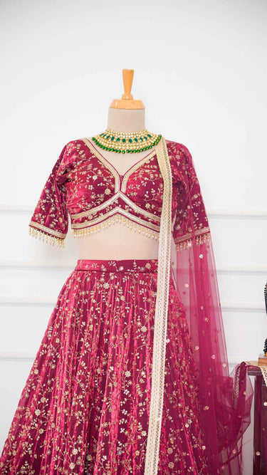 Wine Fendi Sequin Embroidered Lehenga Set