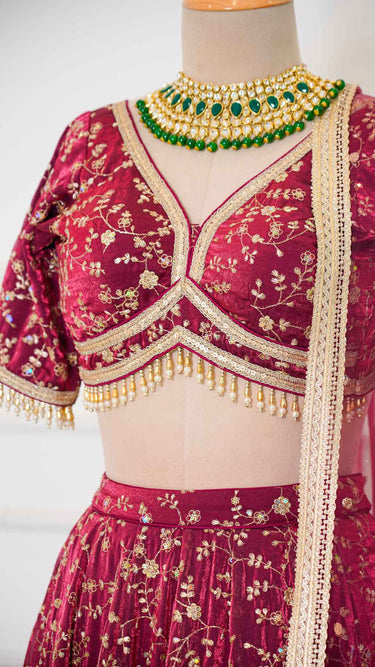 Wine Fendi Sequin Embroidered Lehenga Set