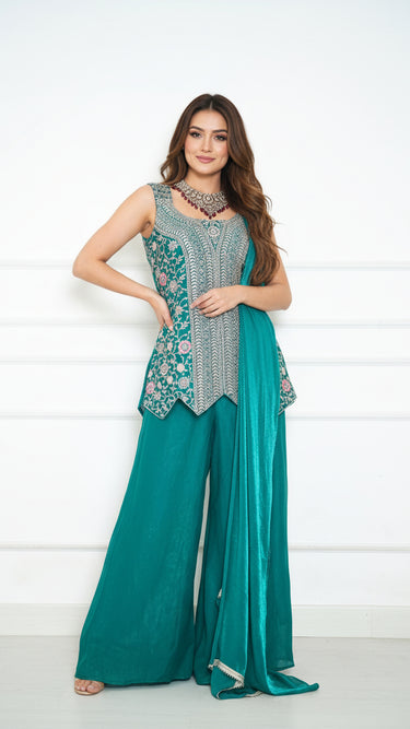 Indowestern Zariembroidered Top with Sarara Tara