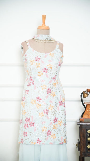 Pastel Green Multicolor Floral Sequin Sarara Suit
