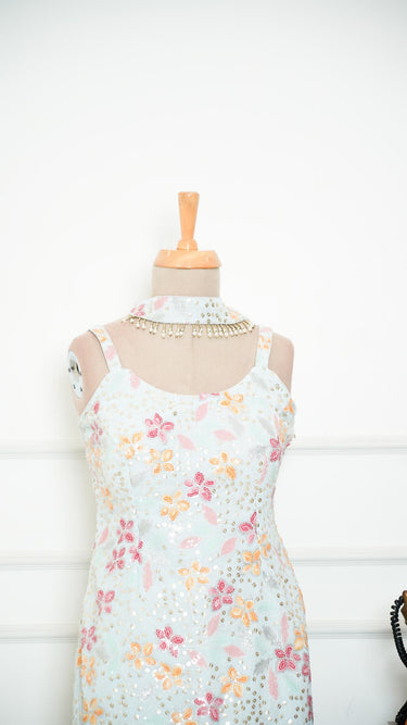 Pastel Green Multicolor Floral Sequin Sarara Suit