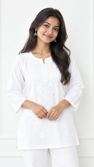 Cotton Lucknowi Chikankari Kurti Tops