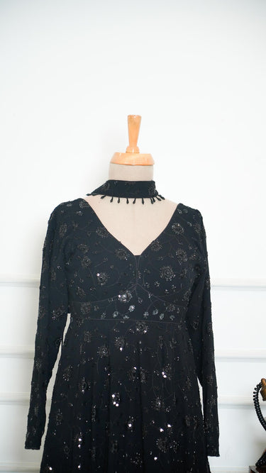 Black Handembroidered Anarkali in Georgette
