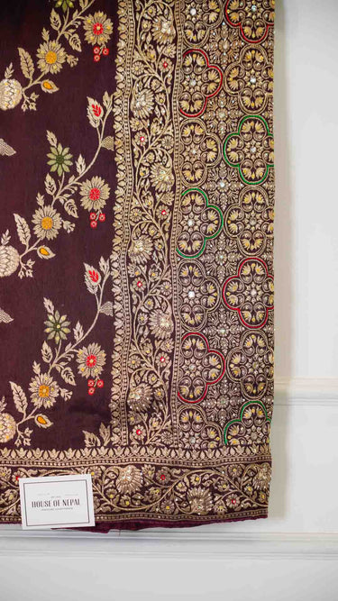 Multi Thread Hand Embroidered Floral Dola Silk Saree with Stitched Blouse