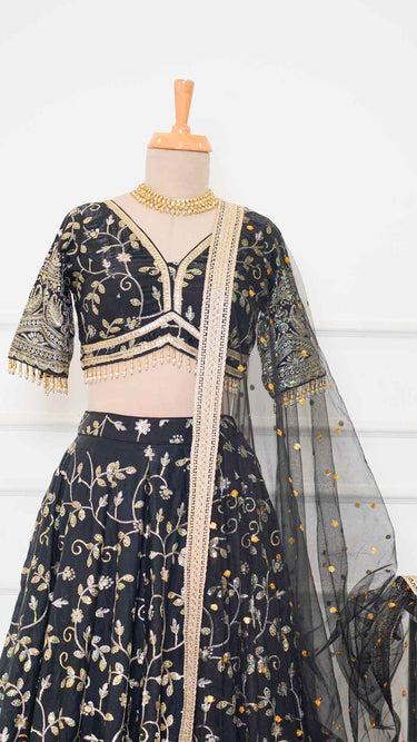Black Fendi Sequin Embroidered Lehenga Set