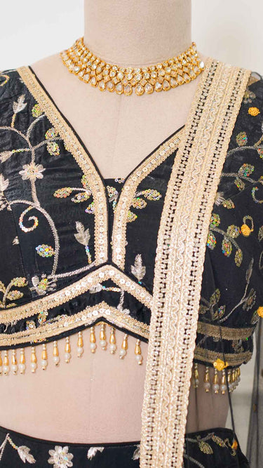 Black Fendi Sequin Embroidered Lehenga Set