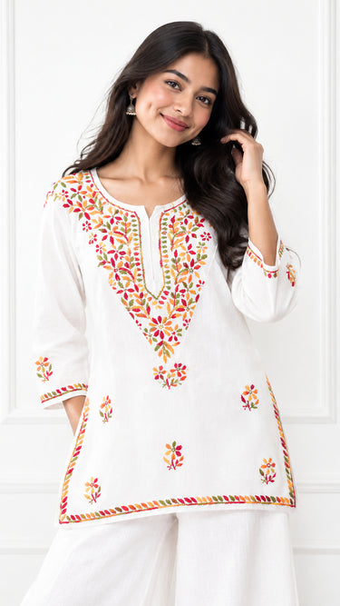 Cotton Lucknowi Chikankari Kurti Tops