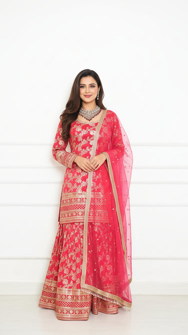 Banarasi Silk Garara Suit with Zari ad Sequin Rumi