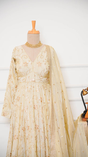 Cosmos Handwork Beige Anarkali Suit