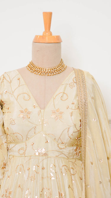 Cosmos Handwork Beige Anarkali Suit