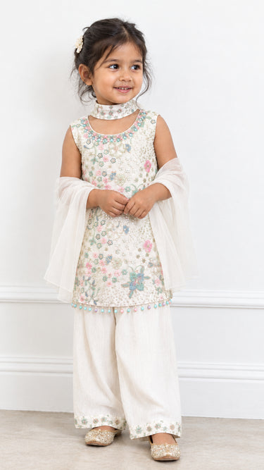 Floral Pastel Thread and Sequin Girls Kurti Set