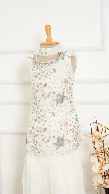 Floral Pastel Thread and Sequin Girls Kurti Set