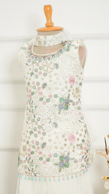 Floral Pastel Thread and Sequin Girls Kurti Set