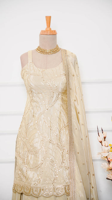Sleeveless Gold Cosmos Sarara Suit with Shawl