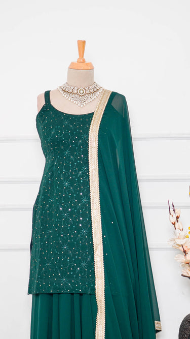 Bottle Green Thread and Sequin Georgette Sarara Suit