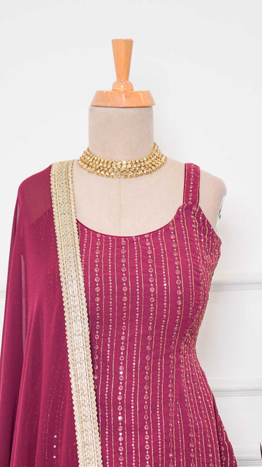 Maroon Georgette Sequin and Thread Sarara Suit