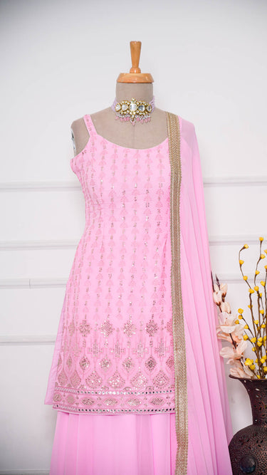 Baby Pink Chikankari Sleeveless Sarara Suit