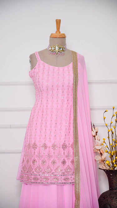 Baby Pink Chikankari Sleeveless Sarara Suit