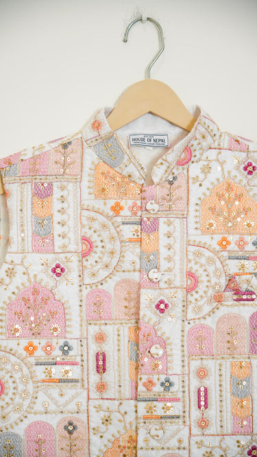 Pastel Arch Embroidered Mens Nehru Jacket