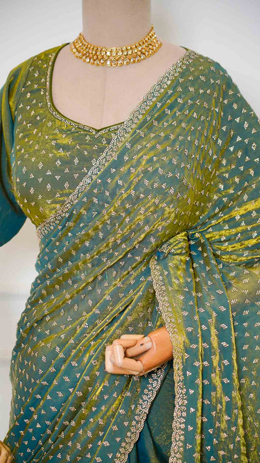 Satin Swarovski Butti Saree with Blouse