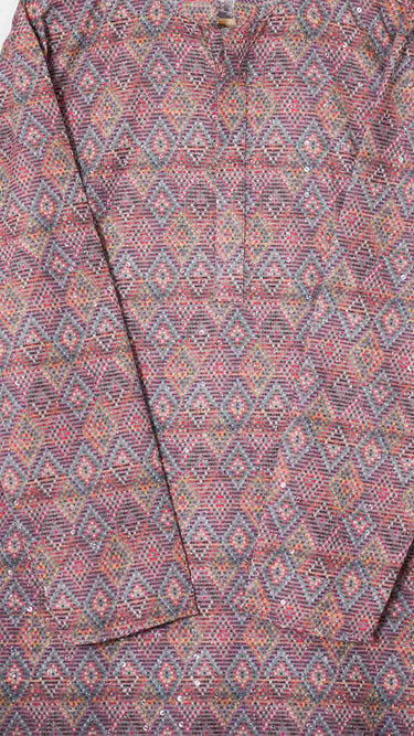 Geometric Multicolor Digital Printed Mens Kurta in Cotton