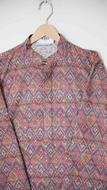 Geometric Multicolor Digital Printed Mens Kurta in Cotton