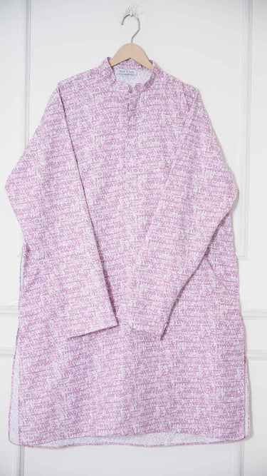 Lavender Digital Printed Mens Kurta in Cotton