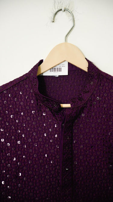 Mens Geometric Rayon Kurta in Wine