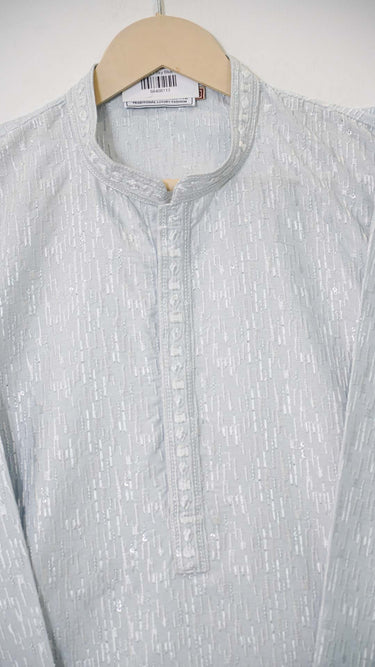 Pastel Mens Kurta and Pant with Embroidery in Rayon