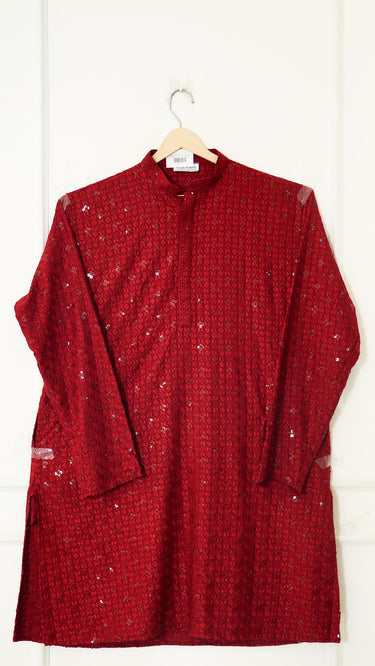 Mens Geometric Rayon Kurta In Maroon