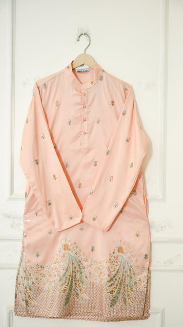 Mens Cotton Kurta with Thread Embroidered Floral Butti