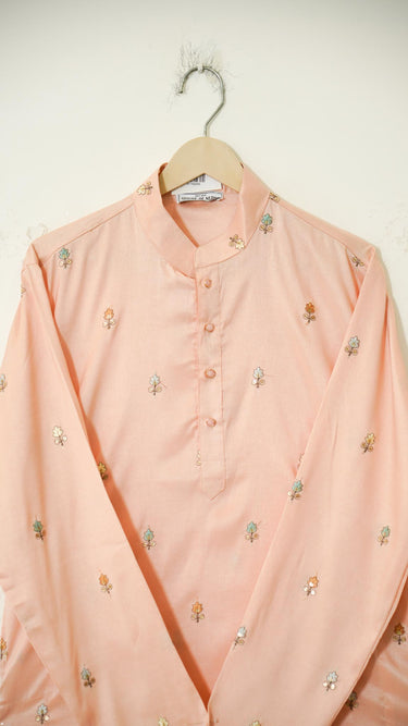 Mens Cotton Kurta with Thread Embroidered Floral Butti