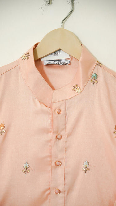Mens Cotton Kurta with Thread Embroidered Floral Butti