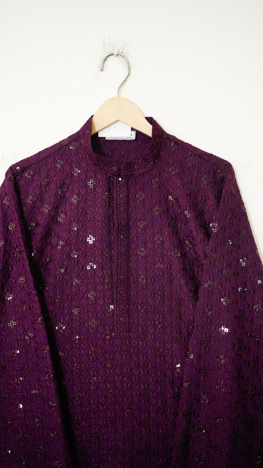 Mens Geometric Rayon Kurta in Wine
