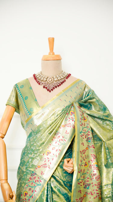 Floral Silver and Multithread Weave Silk Saree