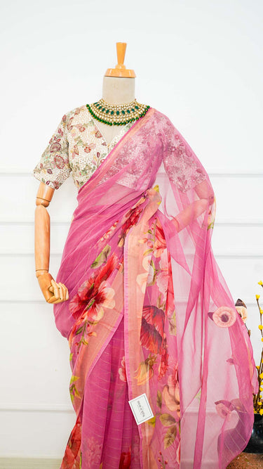 Floral Saya Saree with Gold Foil
