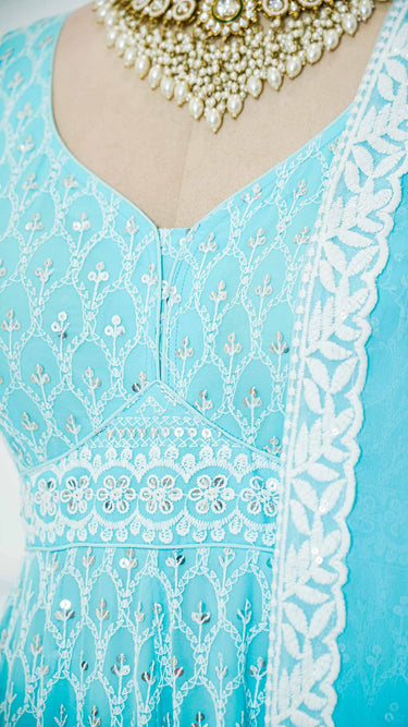 Sky Motif Anarkali with Chudidar and Shawl
