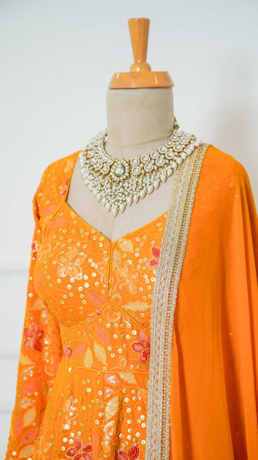Mustard Yellow Floral Sequin Anarkali Suit