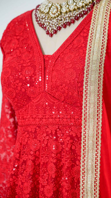 Red Chikankari Anarkali Suit