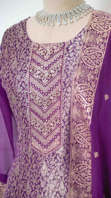 Banarasi Silk Women's Kurta Set in Dark Purple