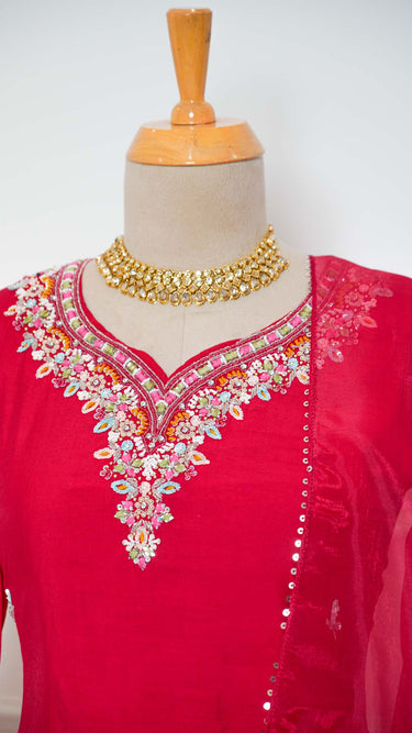Rani Contrast Handwork Neckline Kurti Suit