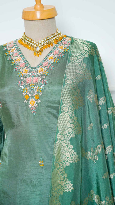 Sage Green Multicolor Handwork Kurti Suit